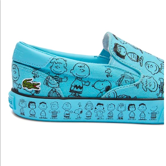 NEW LACOSTE X Sneakers Peanuts Jump Serve Slip-On Shoes BLUE Size 7.5 6Y UNISEX - Picture 4 of 16